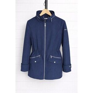 NWOT Dennis Basso Water-Resistant V-Luxe Jacket with Hidden Hood-Navy-L